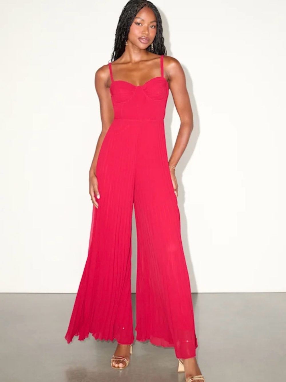 Lulu's Hot Pink Pleated Wide-Leg Jumpsuit